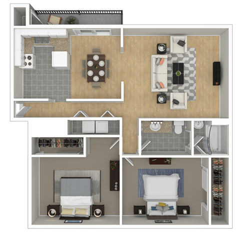 Floor plan for 2 beds, 1.5 baths, 903 sqft